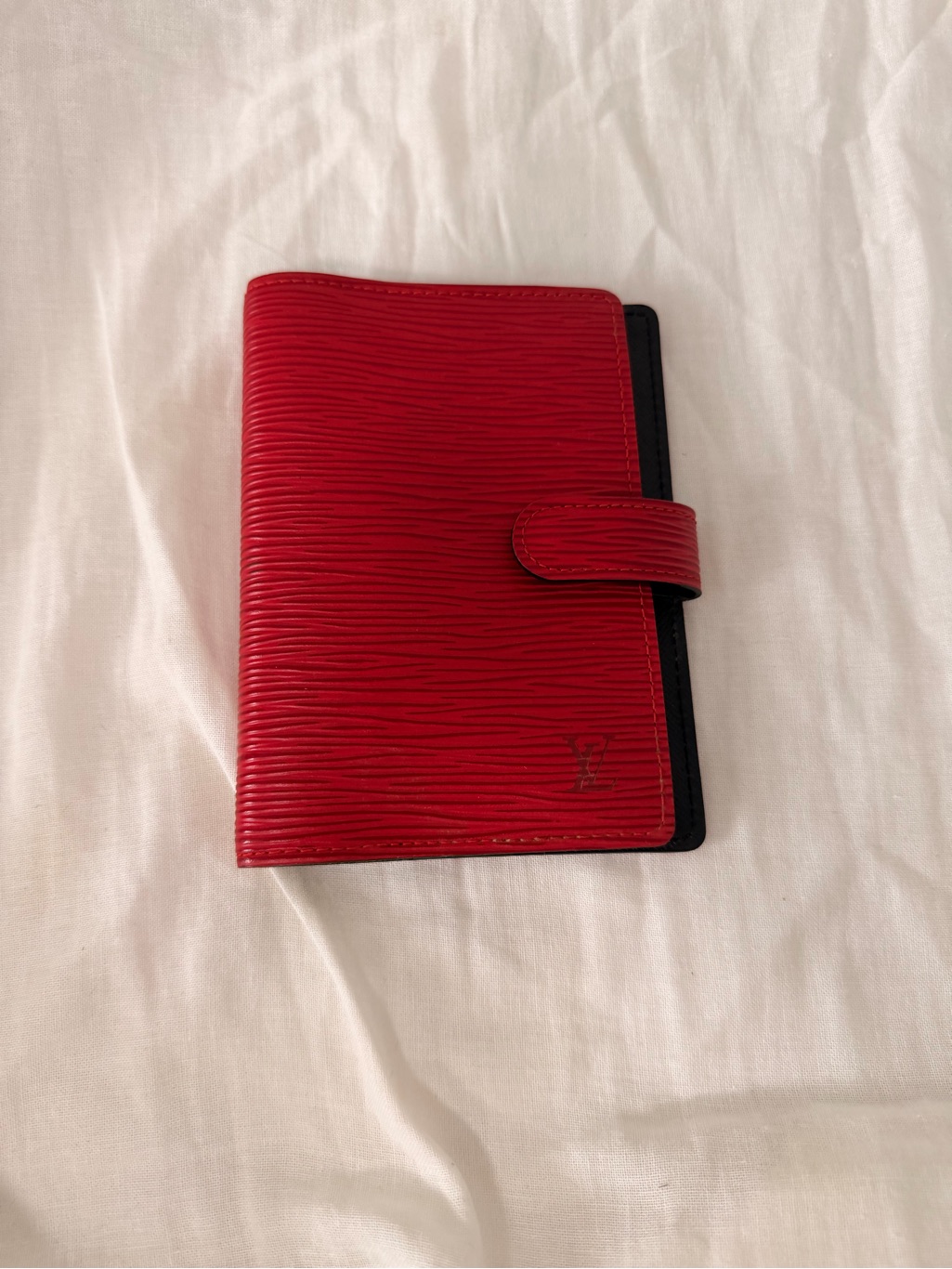 Louis Vuitton Red And Black Leather Passport Holder And Card Holder With Coa